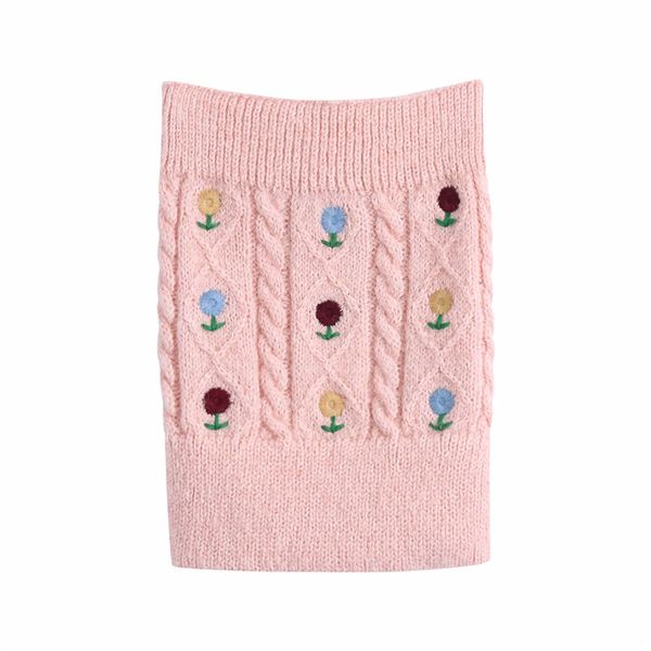 

2021 new elegant women pink sweaters fashion ladies slash neck knitted streetwear female chic floral embroidery sleeveless z0s0, White;black