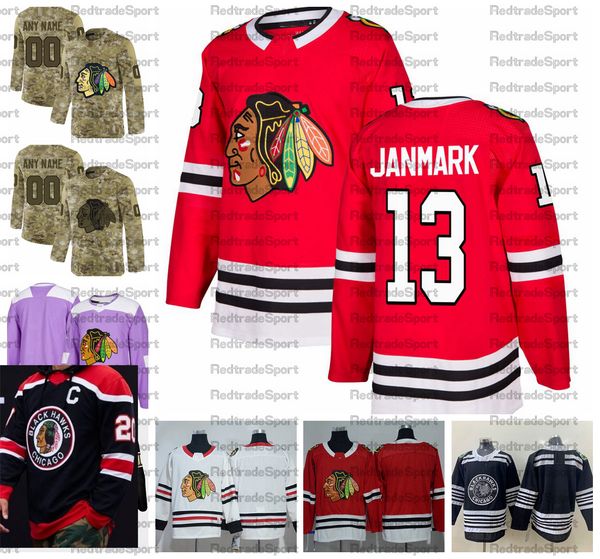 

2021 reverse retro customize #13 mattias janmark chicago blackhawks hockey jerseys golden edition camo veterans day fights cancer shirts, Black;red