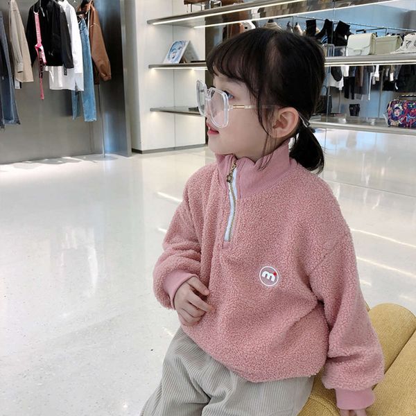 

children's 2020 winter new pullover korean girl's letter teddy plush long sve sweater 2ya7, Black