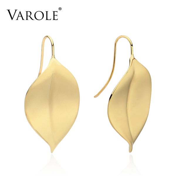 

varole new vintage korean leaf shape stainless steel gold color drop earrings for women wedding earrings jewelry wholesale