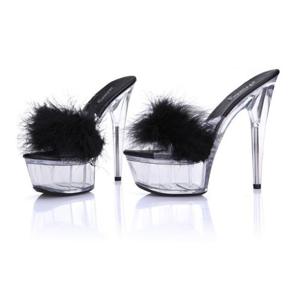 

women's shoes transparent crystal platform ultra high heels 15cm proof dwaterproof water maomao call for large sandals cbxl, Black