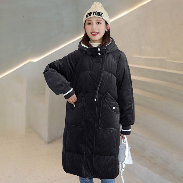 

clothes women 2020 coat women's hooded warm parkas female long outwear winter casual solid parka down jacket, Black