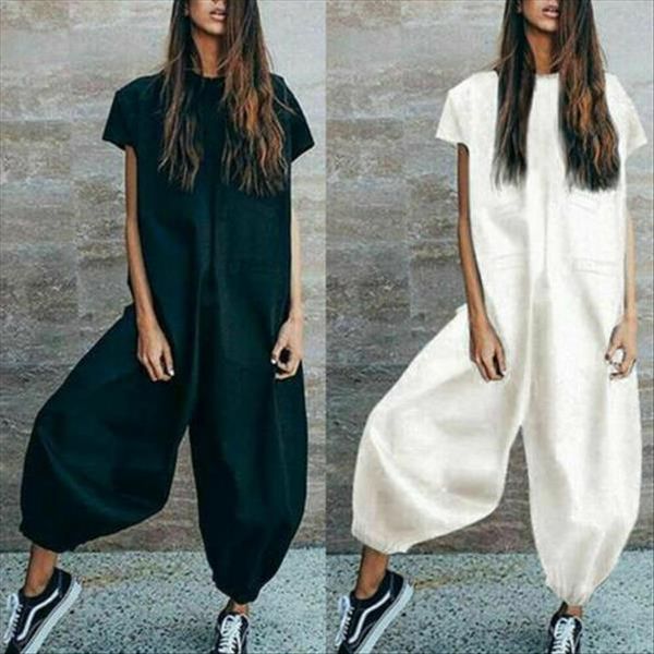 

женская повседневная clubwear летний плайный космический партуит свободная партия пузырь комбинезон комбинезон гарем свободные широкие ноги, Black;white