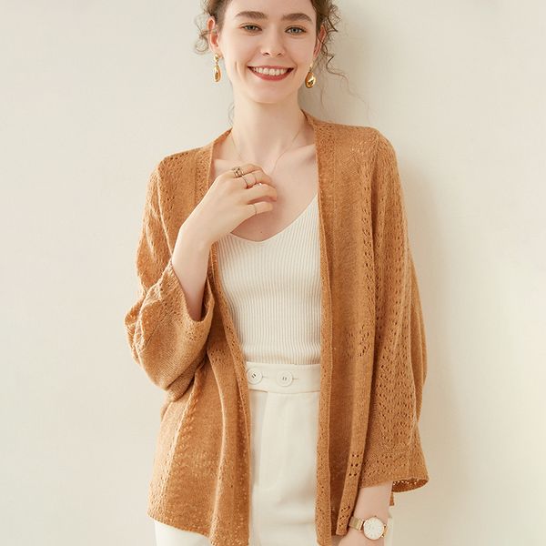 

100% merino wool knitting cardigans women 2021 spring new fashion jackets 6colors no-button open coats obqh, White;black