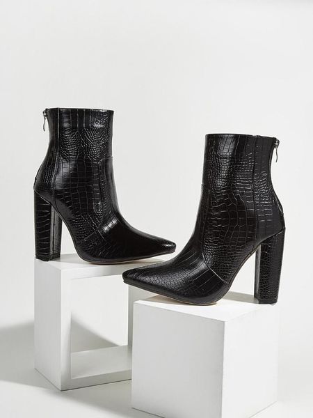 

boots shoes luxury designer round toe high heel rubber fashion mid calf rock low autumn ladies mid-calf pointy slip-on1, Black