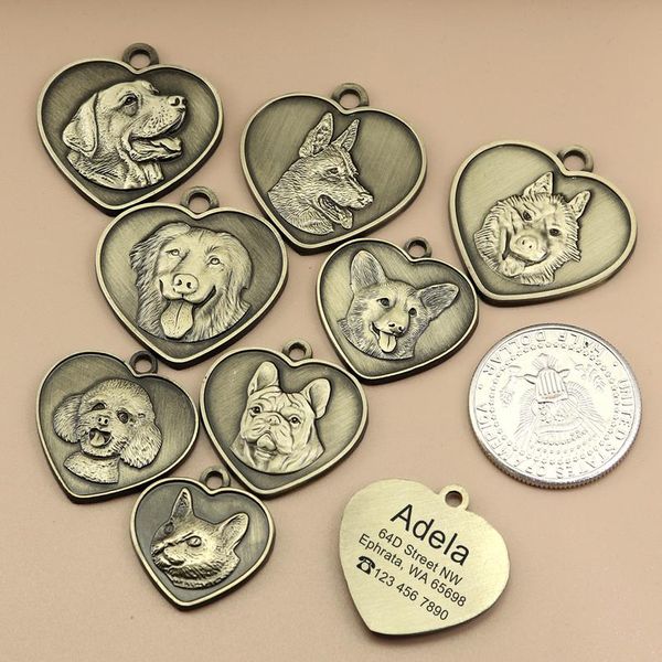 

engraving dog id tag custom pet dog cat anti-lost tags engraved puppy cats nameplate heart shape dogs collar wmtvih