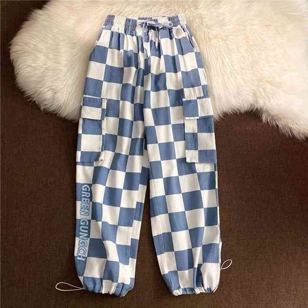 

summer plaid three color womens wide leg pants casual wide-leg pants women models were thin street high waist, Black;white