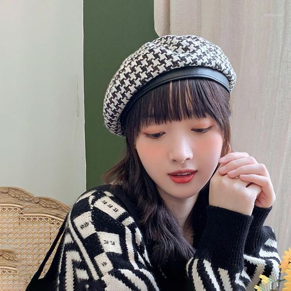 

fashion hat female japanese plaid beret female street painter hat1, Blue;gray