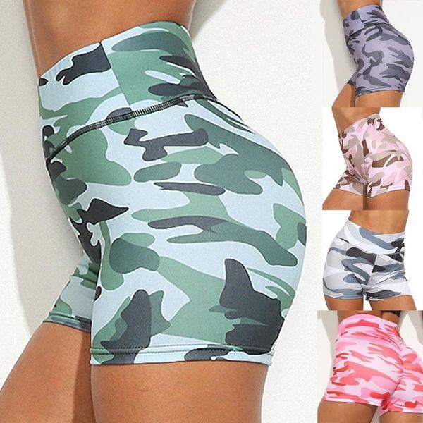 

women's sports fitness stretch high waist camouflage sports running yoga shorts1, White;red