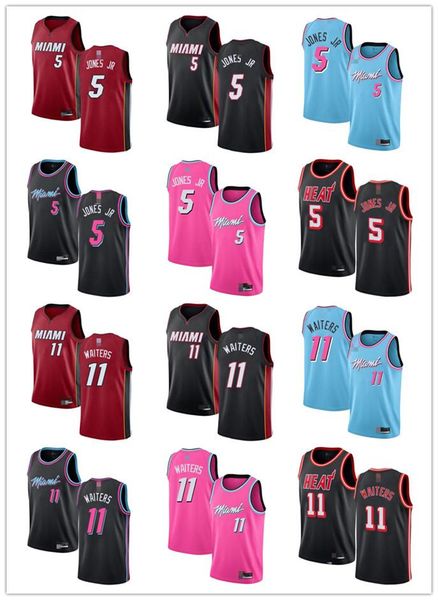 

mens womens youth miami heat 5 derrick jones jr 11 dion waiters red black white blue pink custom basketball jerseys, Black;red