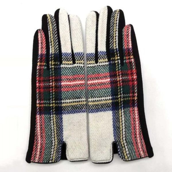 

gloves autumn and winter new woolen plaid fashion foreign trade warm glove cold-proof women riding mitten cashmere plus velvet thickened, Blue;gray