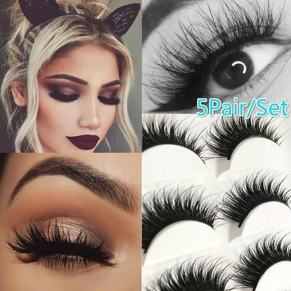 

black 5 pairs of eyelashes thick fiber natural false eyelash curl eyelash artificial extension makeup tools
