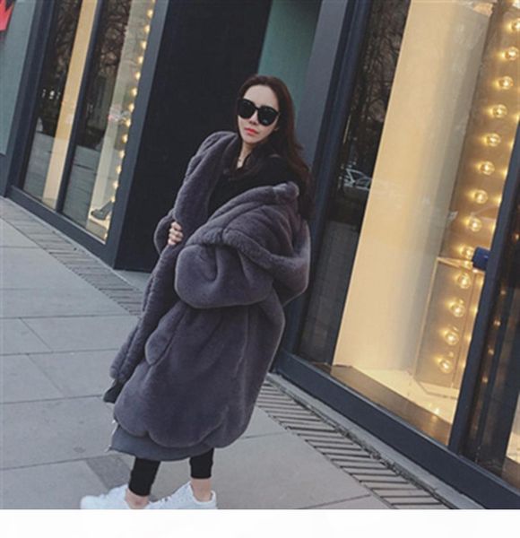 

winter faux fur long coat women thick warm fluffy oversized hooded coats overcoat female loose plush fur jackets outerwear, Black