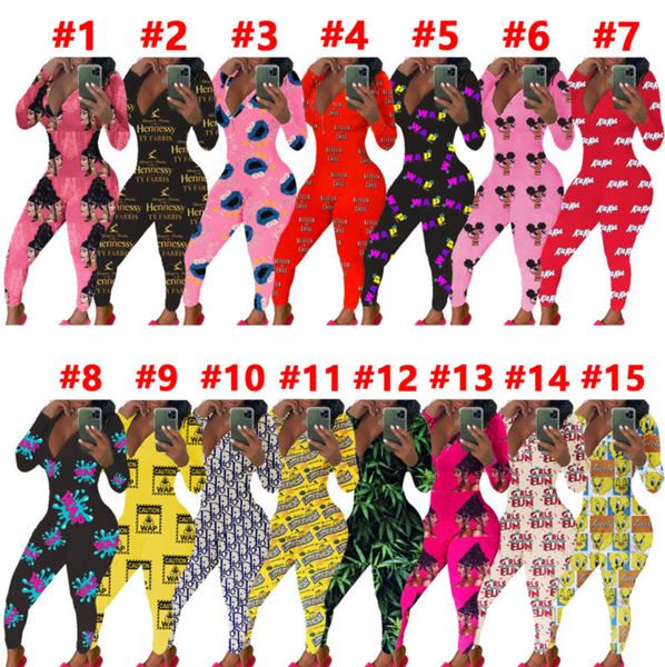 

women jumpsuit slim casual letters cartoons pattern printed v-neck long sleeve trousers ladies home pajamas rompers 2020 p685, Black;white
