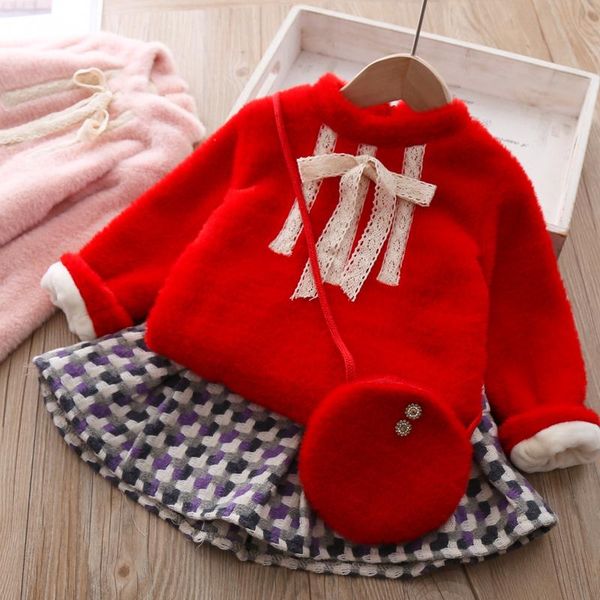 

baby girls sets plus velvet autumn winter coat and skirt 2021, White