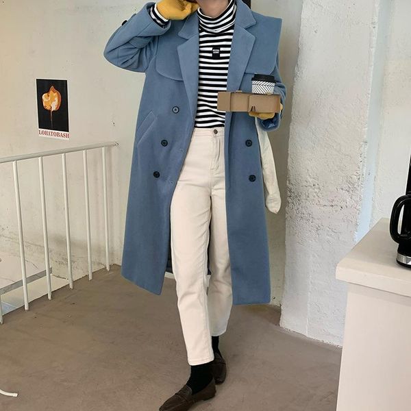 

quality [huang zheng] double breasted lapel medium length thick woolen coat for women's 2020 winter temperament coat wt26238, Black