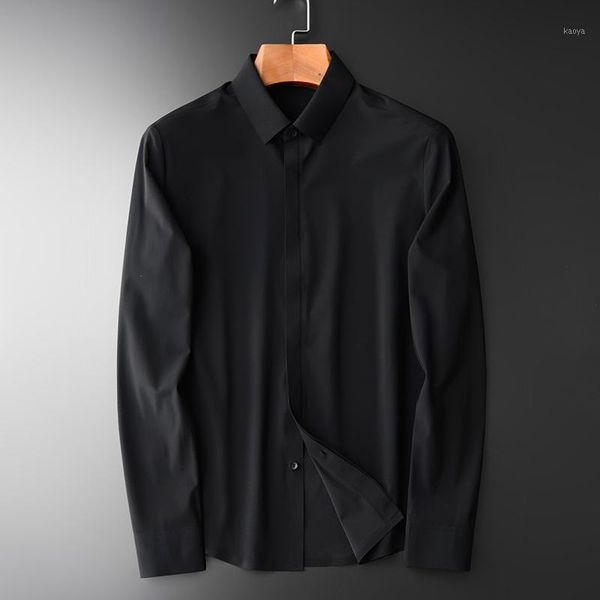 

minlgu men shirts luxury seamless design spring and autumn mens dress shirt plus size 4xl slim solid color business man shirts1, White;black