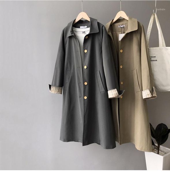 

2020 new fashion mid-long trench coat women khaki casual loose cloak mujer windbreaker female abrigos f9371, Tan;black