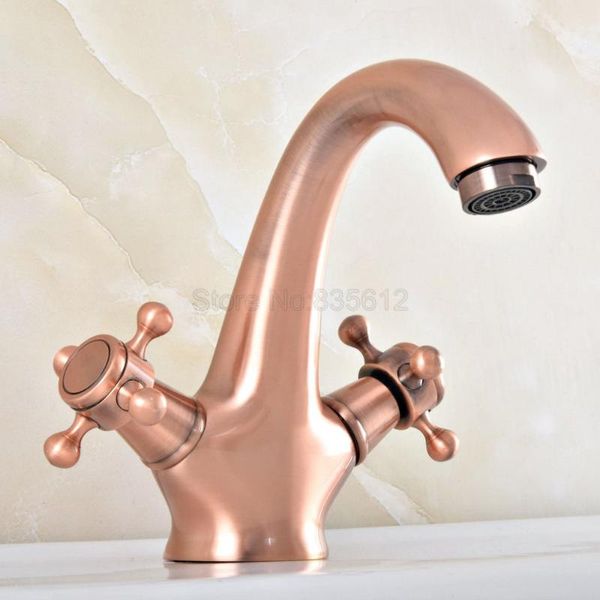 

bathroom sink faucets deck mounted basin faucet dual handle antique red copper finished and cold water mixer tap tsf825