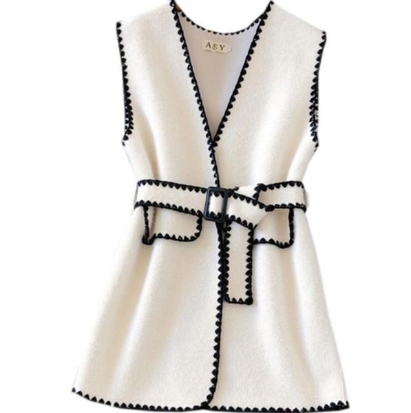 

autumn winter women fashion woolen vests female slim v-neck waistcoats ladies patckwork slim vests jackets s521, Black;white
