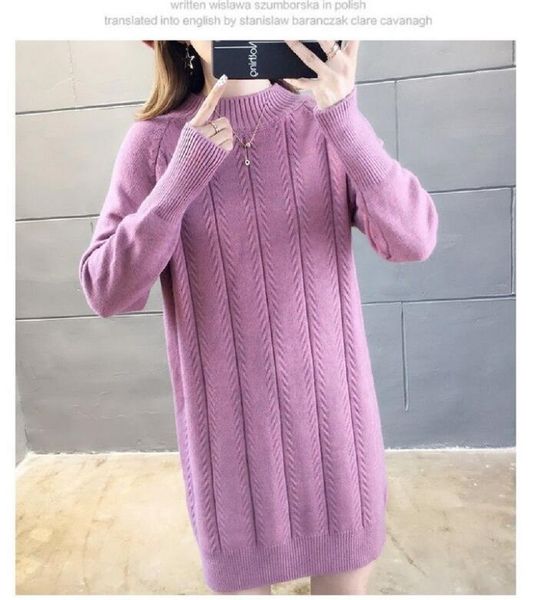 

2021 new mid-length bottoming woman sets of long sleeve high collar jumpers with sweater gowns aws3, White;black