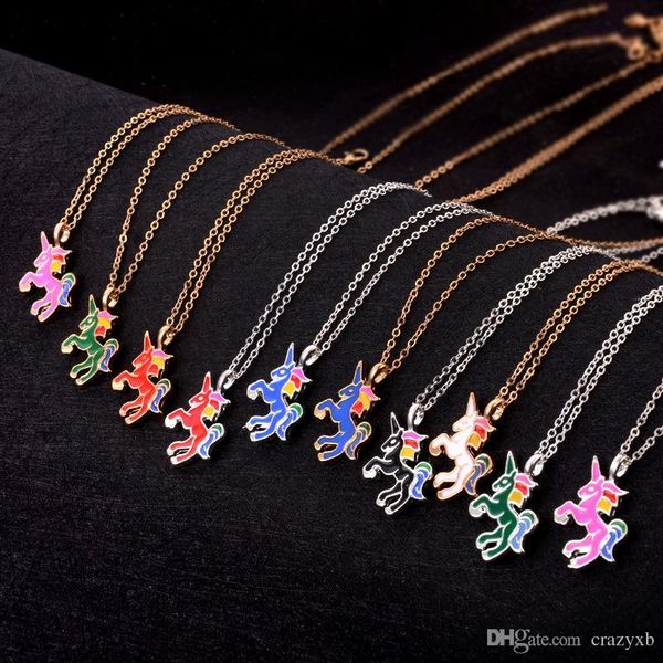 

fashion jewelry new arrived gold color glaze the sparkled is real unicorn animal clavicle pendant necklace gift card