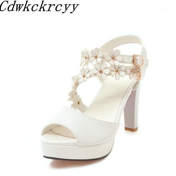 

summer new pattern fashion white flower sweet high heel fish mouth women sandals thick bottom waterproof temperament sandals1, Black