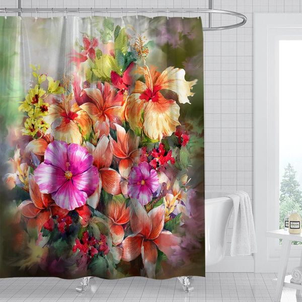 

shower curtains plant curtain for bathroom waterproof polyester bath 3d print flowers decor with 12 hooks drop