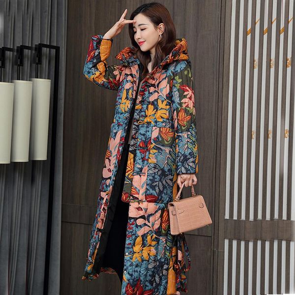 

parka winter padded women 2020 new over knee thickened large korean slim down padded jacket printed cold 905, Black