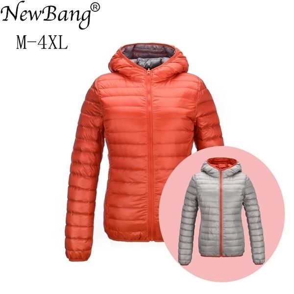 

newbang brand down jackets women ultra light down jacket women feather jackets double side reversible lightweight warm coats 201102, Black