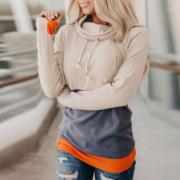 

women's hoodies & sweatshirts autumn women's sweatshirt patchwork color block pile collar female streetwear long sleeve drawstring, Black