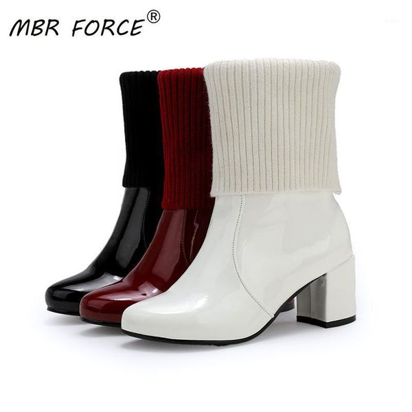 

mbr force high-heeled women's fashion high-quality patent leather non-slip sole black white red female thermal short boots1