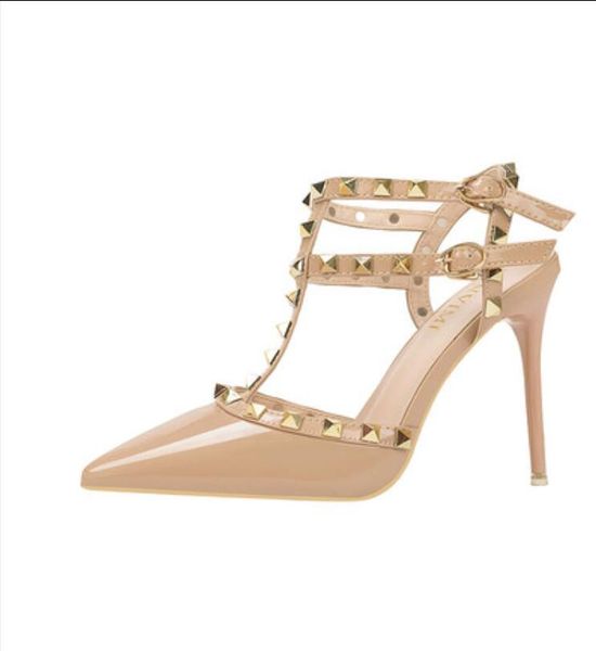 

2021 designer women high heels party fashion rivets girls pointed shoes dance shoes wedding shoes double straps sandals, Black