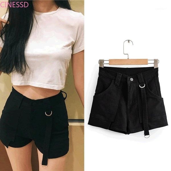 

2021 new casual shorts women fitness wide leg black high waist shorts with belt office lady vintage feminino plus size1, Blue