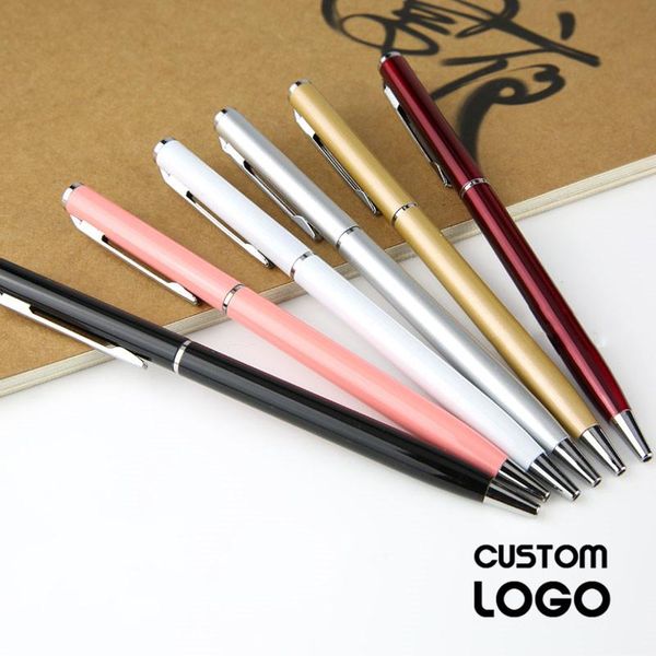 

1pc brand fashion high end business signature pen metal compact ballpoint pen office stationery exquisite gift laser custom logo h bbykjz, Blue;orange