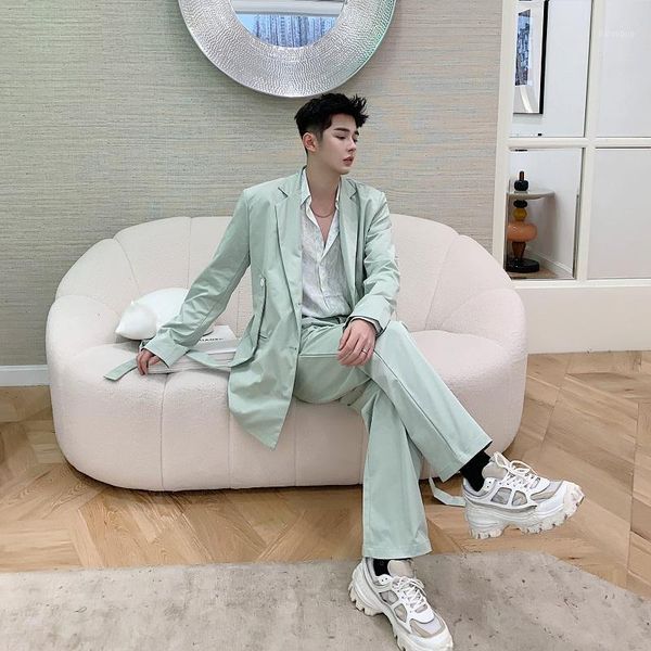 

men 2 pieces sets ribbon casual suit jacket pant japan korea style male women fashion show blazer coat trousers stage clothes1, White;black