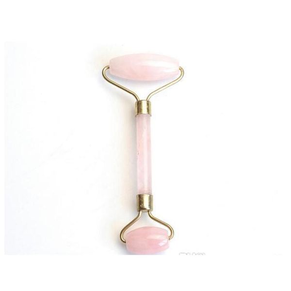 

natural tumbled chakra rose quartz carved reiki crystal healing gua sha beauty roller facial massor stick with alloy gold-plated 1pc