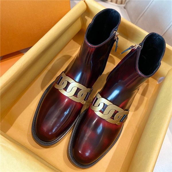 

new designer boots genuine leather boots british style metal buckle round toe platform comfortable women's boots autumn and winter, Black