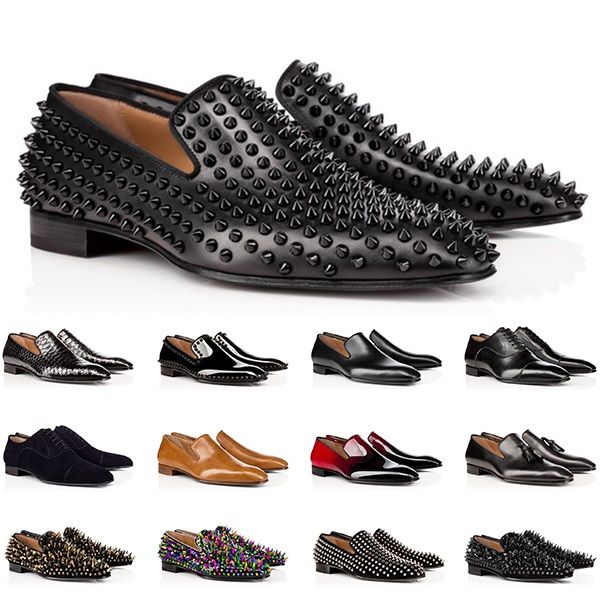 

fashion mens genuine leather shoes red bottoms low cut studded spikes dress shoe wedding party trainers sneakers size 40-47, Black