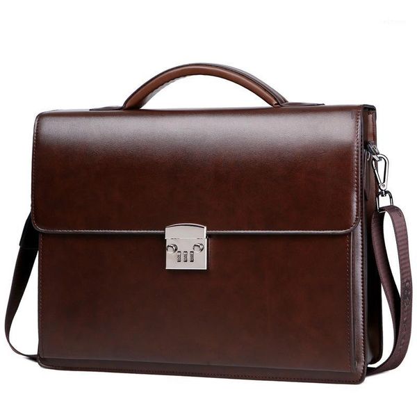 

2020 new male computer package bring password lock briefcase diagonal genuine leather bag men messenger luxury handbags maleta1