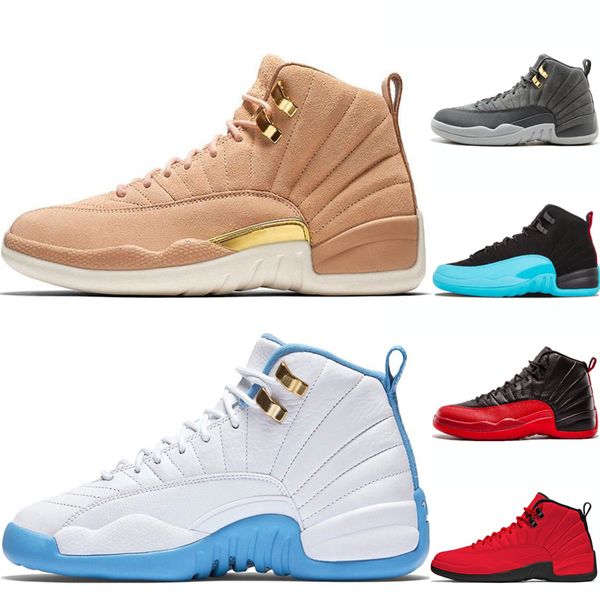 

men 12s university blue basketball shoe gym red vachetta dark grey the master flu game taxi o-black bulls unc bulls sports sneaker trainers, White;red