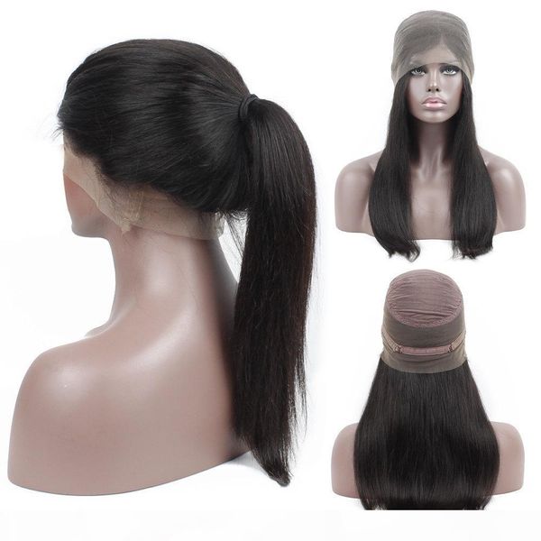 

360 full lace frontal human hair wigs peruvian straight hair natural color pre plucked lace front wigs with baby hair good quality remy wig, Black;brown