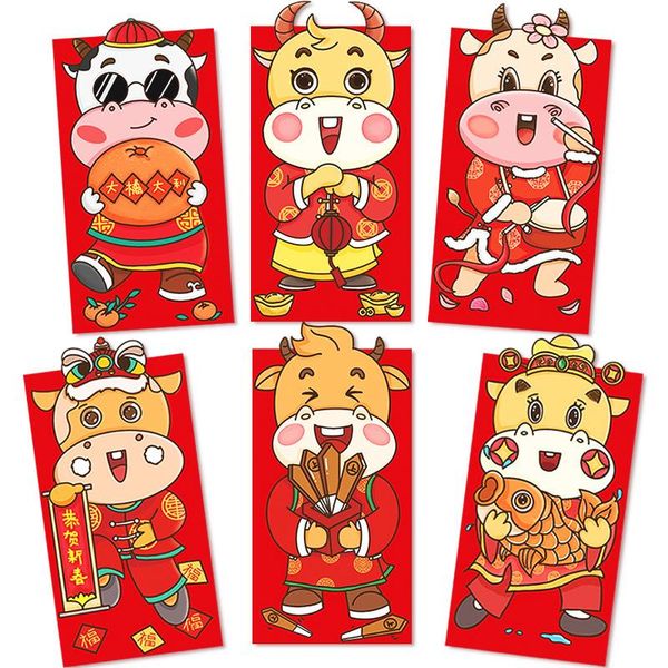 

6pcs 2021 year of the ox chinese new year red envelope new cartoon personality creative year's eve wallet red envelope