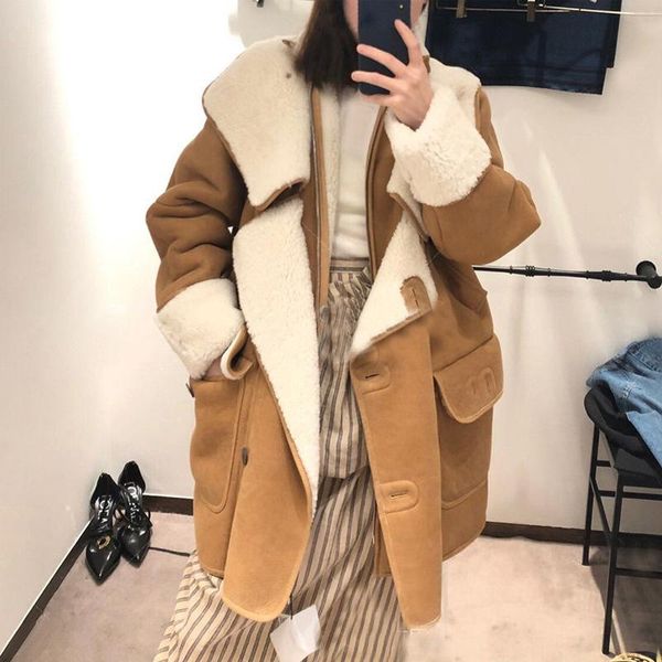 

women's leather & faux 2021 winter thick fur all-in-one coat women, Black