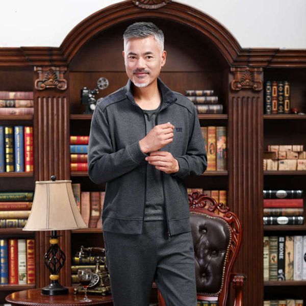 

aged and elderly sports men's middle two piece running suit, Gray