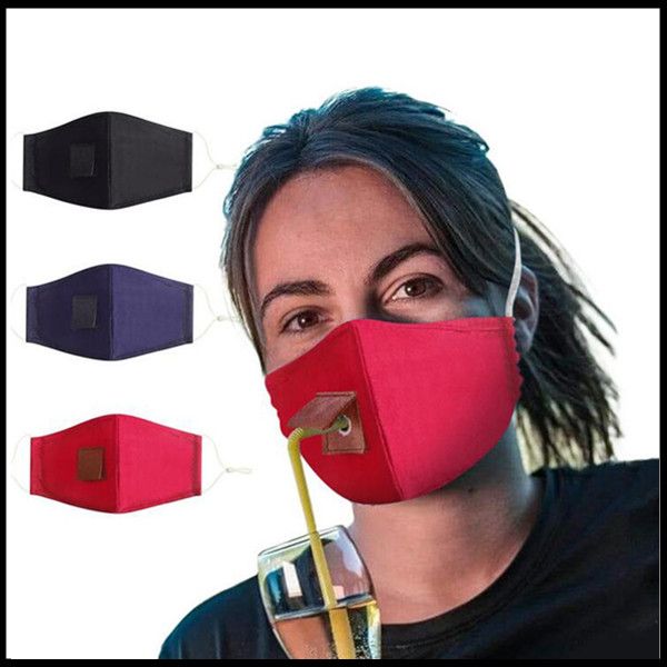

protect cotton face mask drinking mask with hole for straw washable dustproof drink outdoor mouth masks