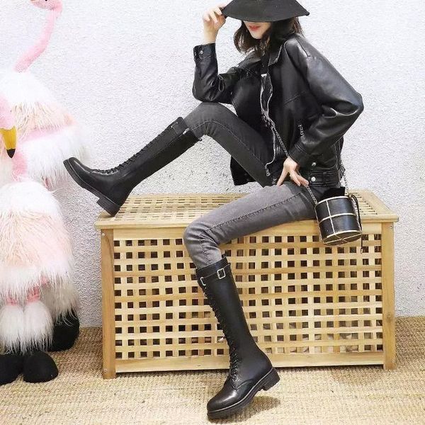 

women's boots women's 2020 autumn and winter new korean style plus velvet but knee lace fashionable knight boots british style #wt, Black
