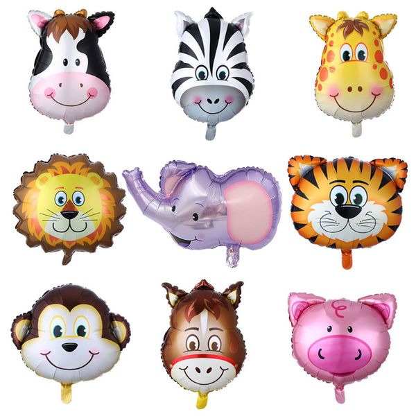 Balões de desenho animado de cartoon de cartões de cabeça de animais decorativos de 50 peças/lote alumínio foil de alumínio decorações de festas de aniversário de balão