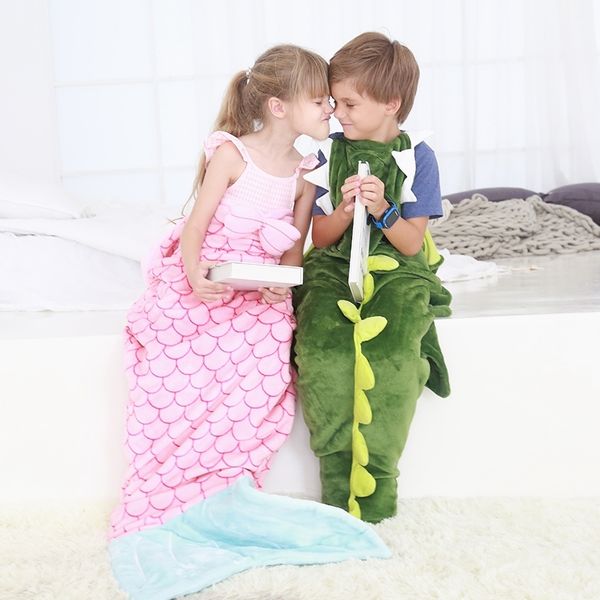 

multi use blanket kids mermaid tail anti-kick flannel children crocodile sleeping bag shark air conditioning blanket gifts y201009