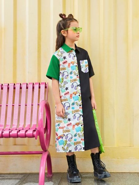 

girls colorblock collared pocket detail dress she, Red;yellow